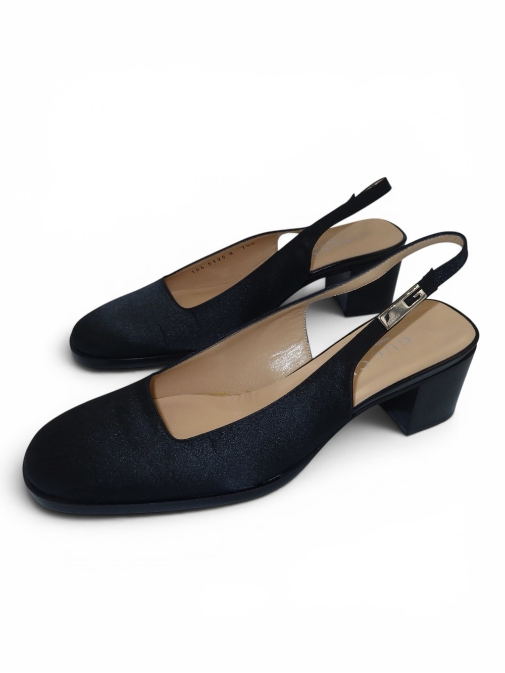 Gucci Black Satin Slingback Pumps | Block Heel | Size 7.5 |COA